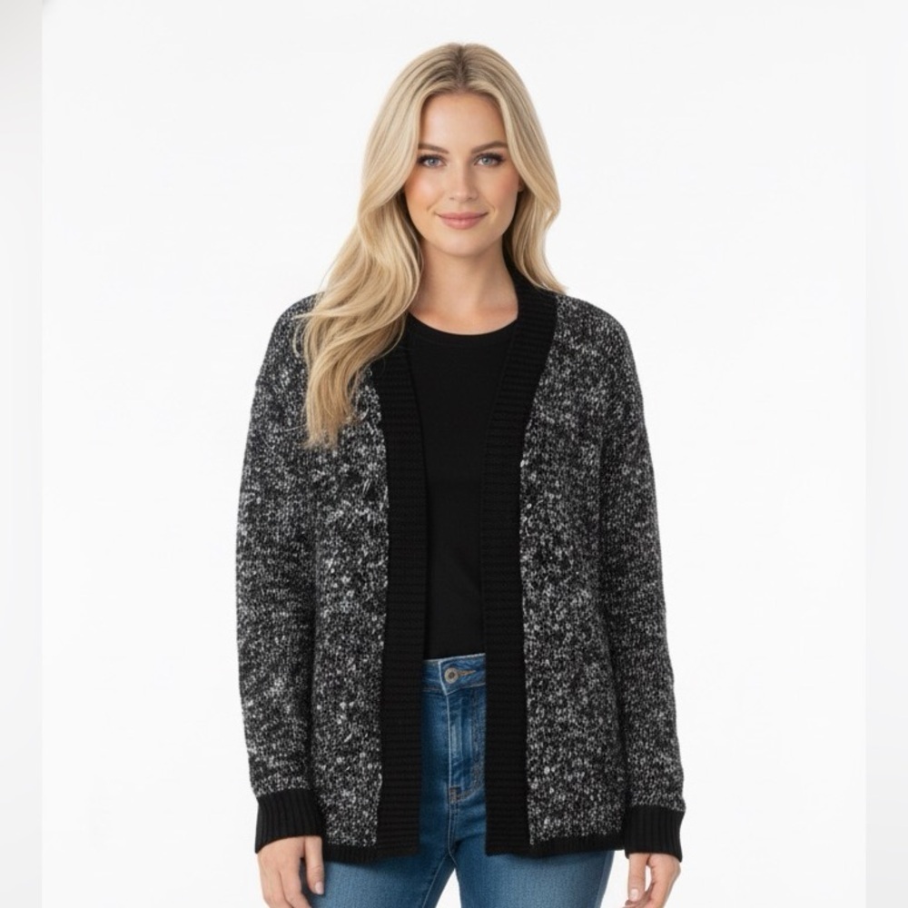 Vintage America size large black marled knit open front sweater cardigan